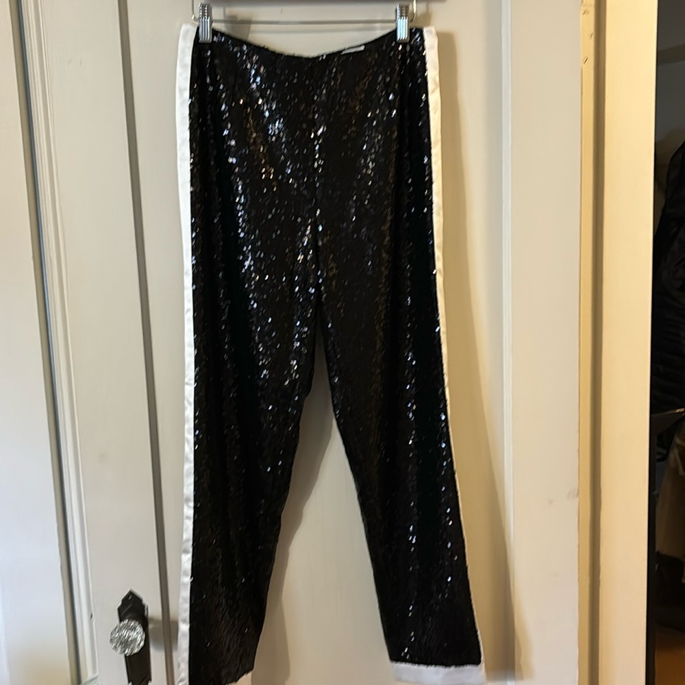 Latiste black sequins with white satin trim pants size M